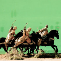 Upper Hot Gates set - Portion of 2500 sq ft out of 7000 are in urethane floor mats produced by molding for the battle of Thermopylae with the horses.