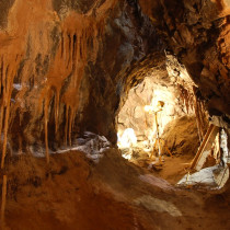 EDGE OF CHASM set - Work in progress; plaster rock panels, floor in sculpted cement, stalactites in plaster