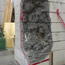 ROOF TOP set - A corner of the roof top chimney had to explode. We chose to pour two part urathane rigid foam, sculpted it, pre-scored and squided then assembled to hide cracks. Note: The installation of all pyrothecnical devices and their logistic were made by a specialised team under the direction of Terry Glass